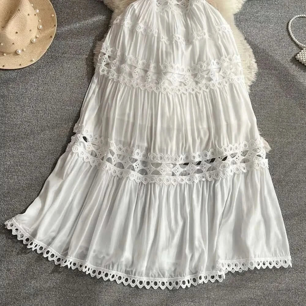 JAMERARY Designer New Summer Holiday White Embroidery Cotton Long Dress Women Sleeveless Midi Prom Evening Dresses Party Robe - M & M Global