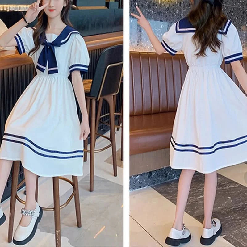 Girls School Dress Summer Dresses for Kids Costume Preppy Style School Teenagers Children Clothes Vestidos Dresses - M & M Global