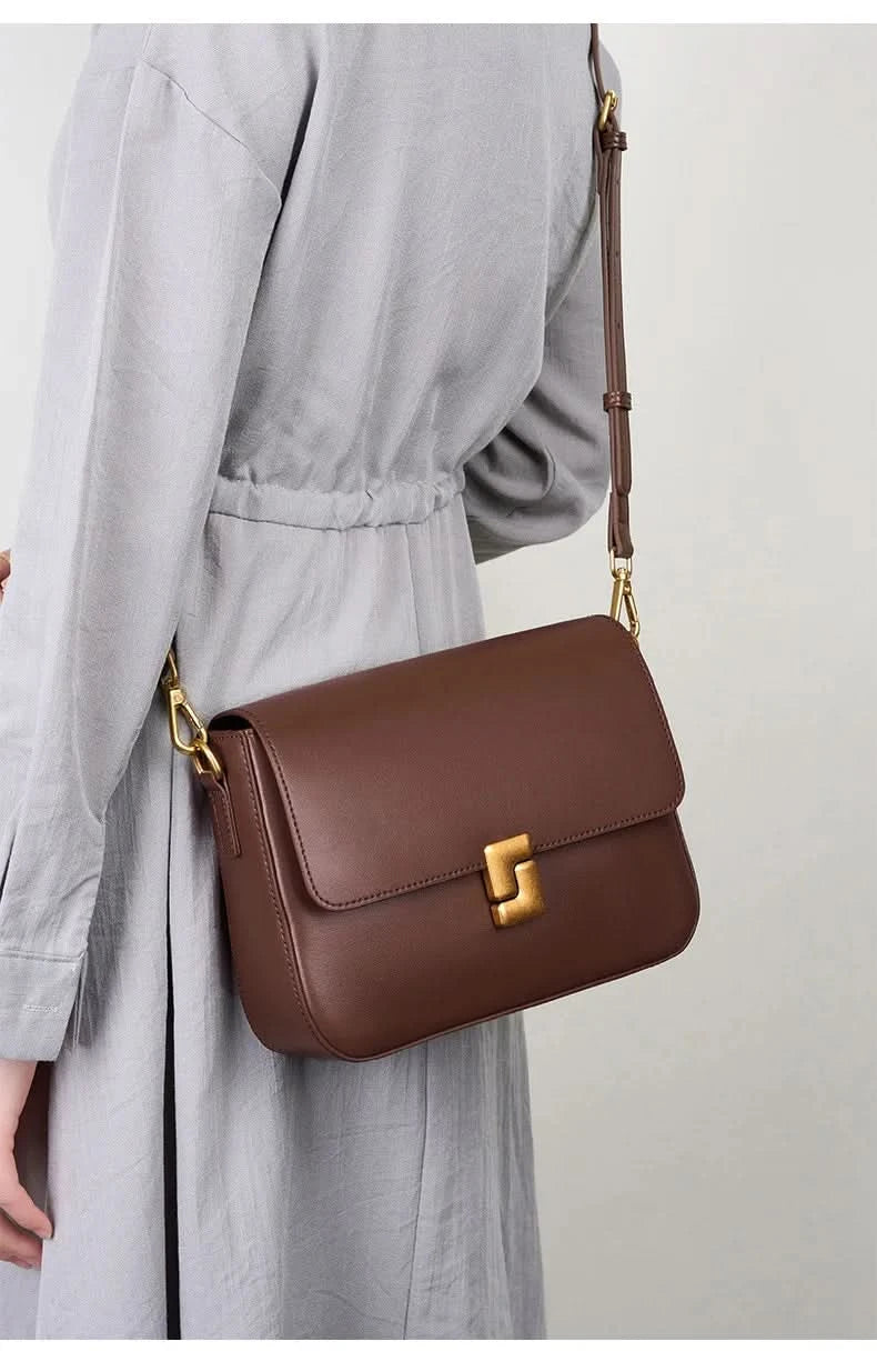 Genuine leather tofu bag large capacity high-end sense one-shoulder armpit commuting practical cowhide crossbody women's bag - M & M Global