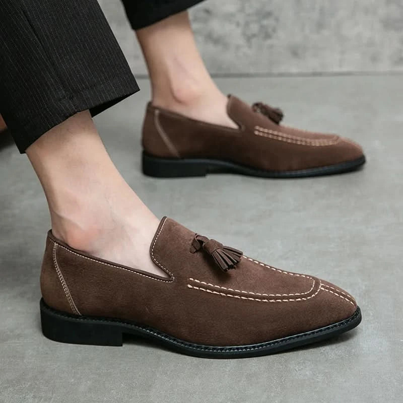 Men's Loafers Brand Suede Leather Shoes Vintage Slip-on Classic Casual Men Driving Shoes Wedding Male Dress Shoes Tassel pointed - M & M Global
