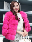 DEAT Fashion Orange Imitation Fox Fur Grass Coat Women's Round Neck Plush Thick Jacket Winter New 7A1578