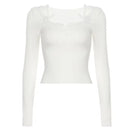Pure desire sweet style bow hanging neck Korean V-neck lace top versatile slimming solid color long sleeved T-shirt