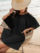 Plus Size 1XL-5XL Women Summer Casual Solid Color Dress Elegant Off Shoulder Dress Women Relaxed Fit Cute Dress - M & M Global