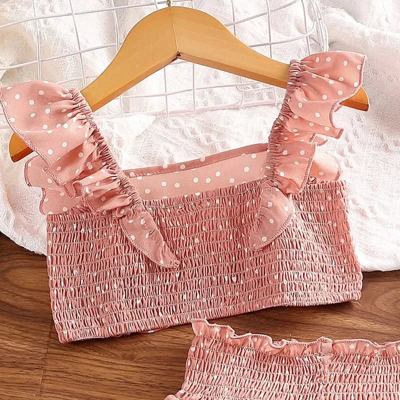 Girls' Clothing Set 5-12T Tri-Color Optional Flying Sleeve Square Collar Vest Top + Lace Skirts  Children Girls Baby Clothes Set - M & M Global