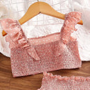 Girls' Clothing Set 5-12T Tri-Color Optional Flying Sleeve Square Collar Vest Top + Lace Skirts  Children Girls Baby Clothes Set - M & M Global