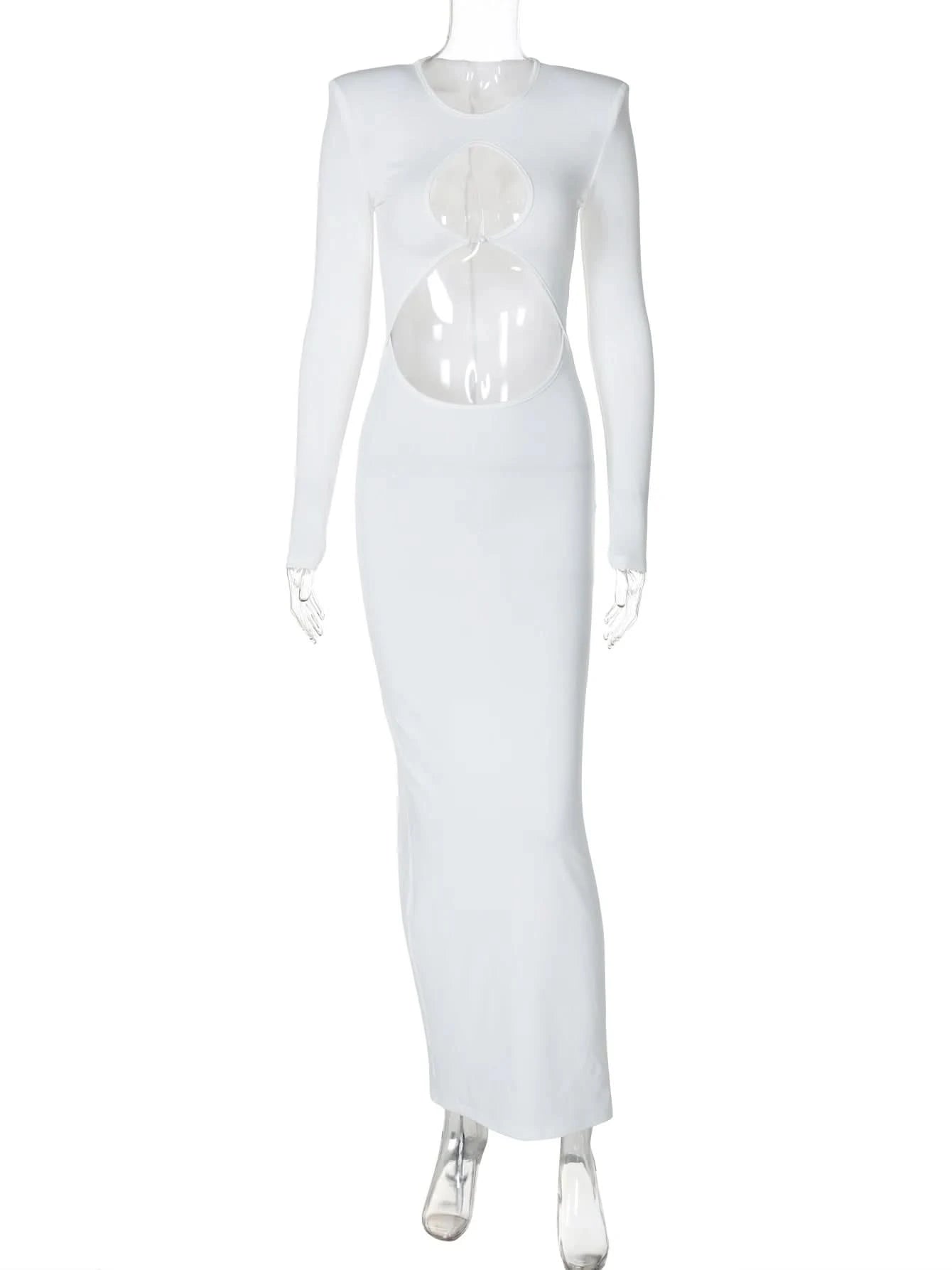 Hawthaw Women 2024 Spring Autumn Sexy Long Sleeve Party Club Hollow Out Bodycon White Long Dress Wholesale Items For Business - M & M Global