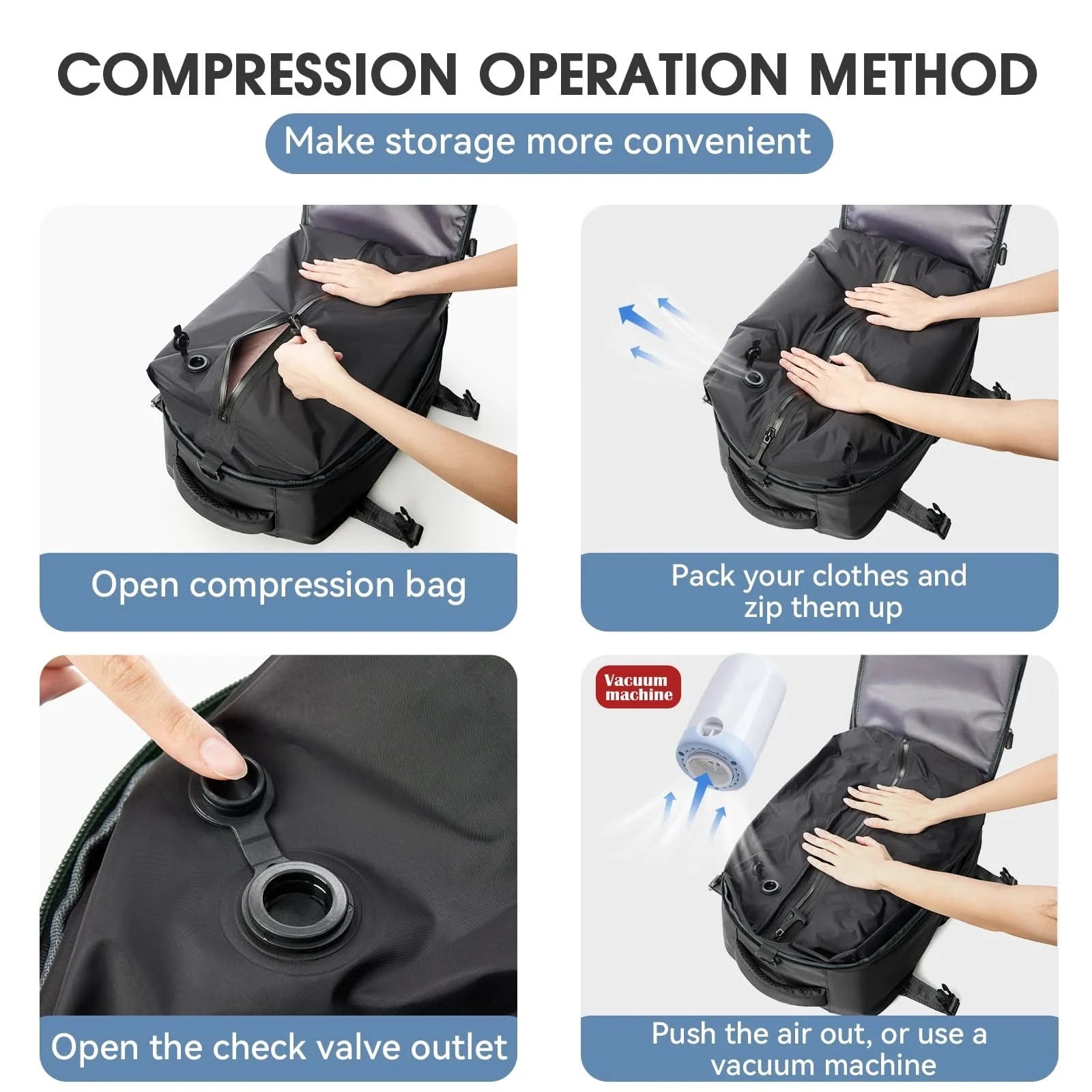 Vacuum Backpack Travel Bag for Men Large Capacity airback Backpack Business Laptop Backpack Women Expandable Backpack School Bag - M & M Global