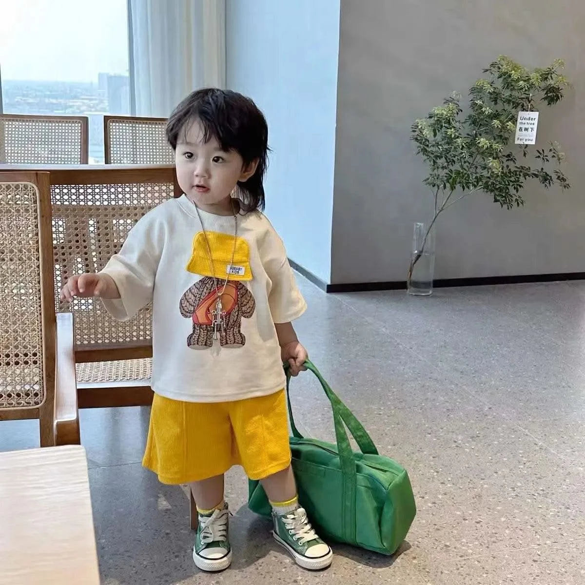 Boys and Girls Summer Set New Children's Cartoon Short Sleeve Cotton T-shirt Shorts 2-Piece Set for Boys' Loose Casual Set - M & M Global