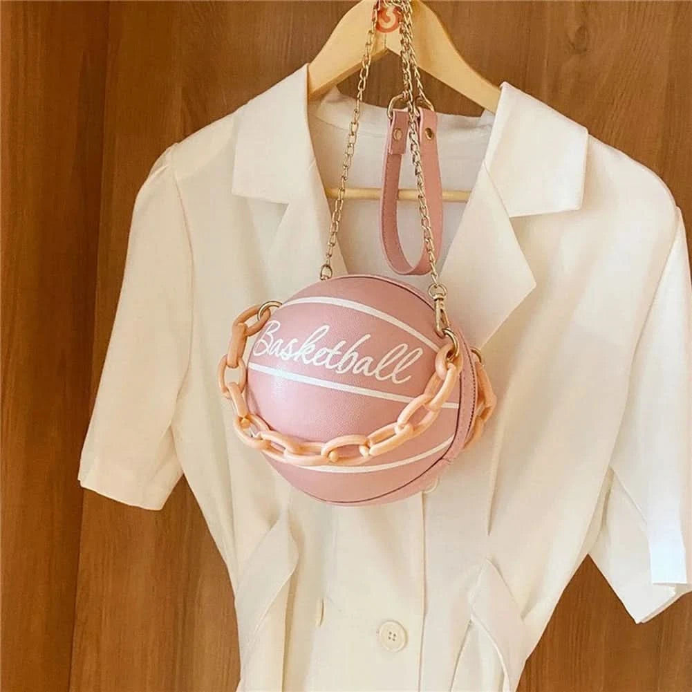 Fashion Chic Women Ball Handbag Round Basketball Football Shape Party Dress Faux Leather Crossbody Girls Coin Purse Shoulder Bag - M & M Global