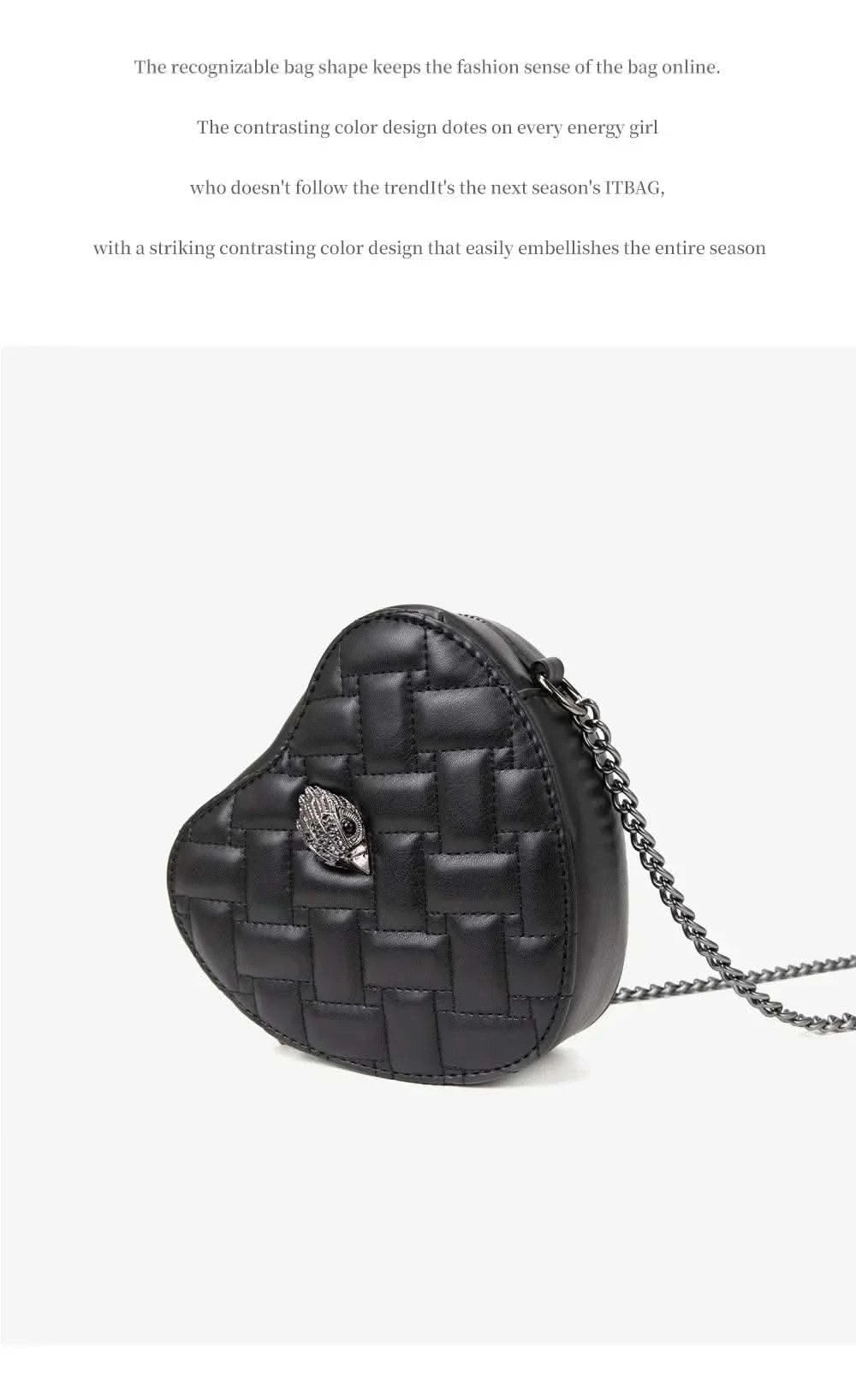 2024 Women's Heart-Shaped Herringbone Crossbody Bag with Eagle and Bird Head Shoulder Bag Chain Purse - M & M Global