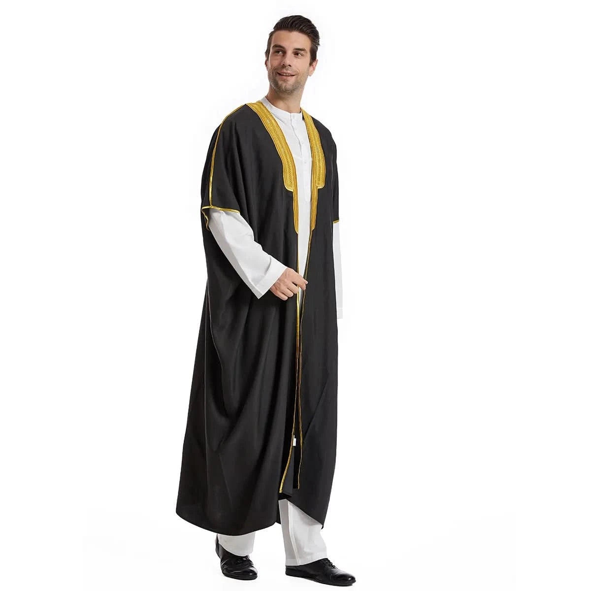 Muslim Arab Men Thobe Thawb Caftan Eid Jubba Thobe Mens Cardigan Abaya Long Dress Ramadan Robe Saudi Arab Musulman Caftan Dubai - M & M Global