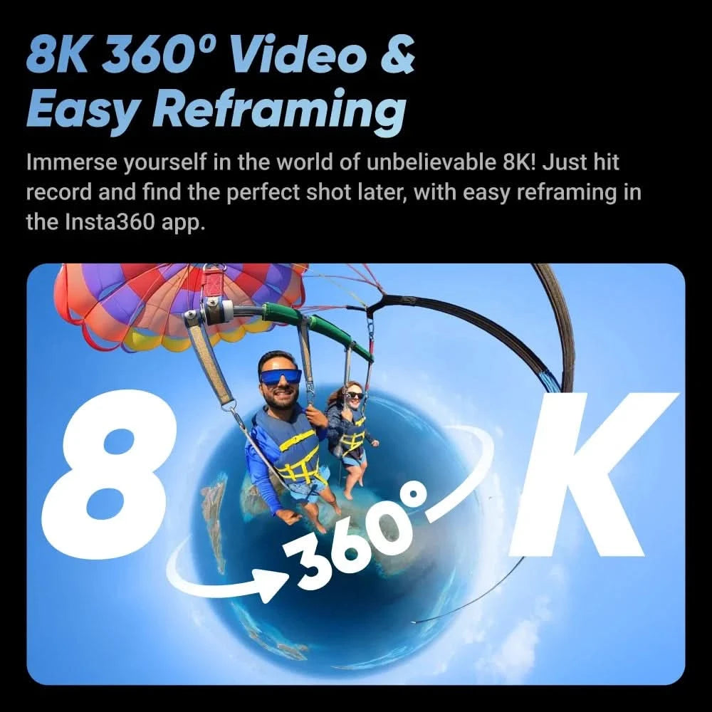 Insta360 X4 - 8K Waterproof 360 Action Camera, 4K Wide-Angle Video, Invisible Selfie Stick,  135 Min Last，Removable Lens Guards, - M & M Global