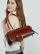 Genuine Leather Women's Baguette Bag Niche Retro Motorcycle Trend Cool belt Handbag New Luxury Design Shoulder Underarm Bag - M & M Global
