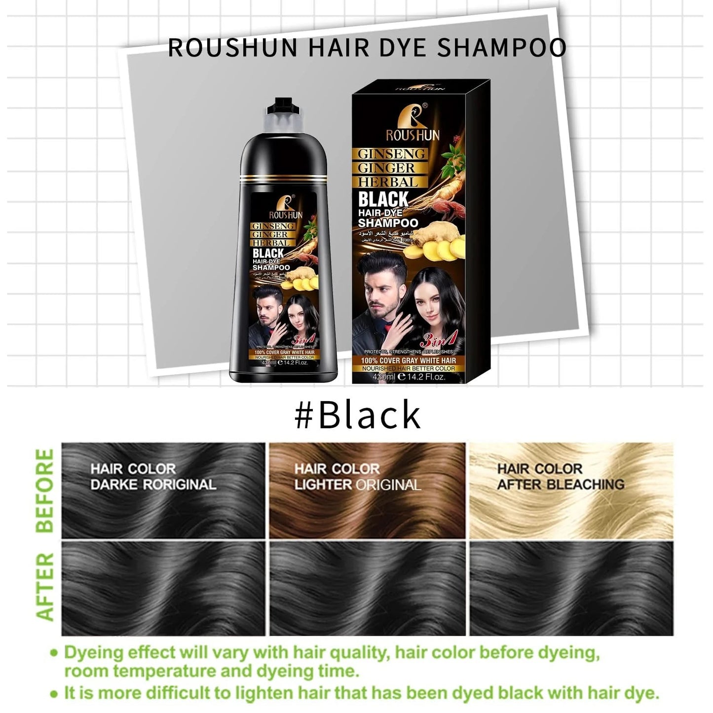 Black Hair Color Shampoo for Gray Hair Instant Hair Dye Shampoo Hair Coloring in Minutes Natural and Long lasting color Hair Dye