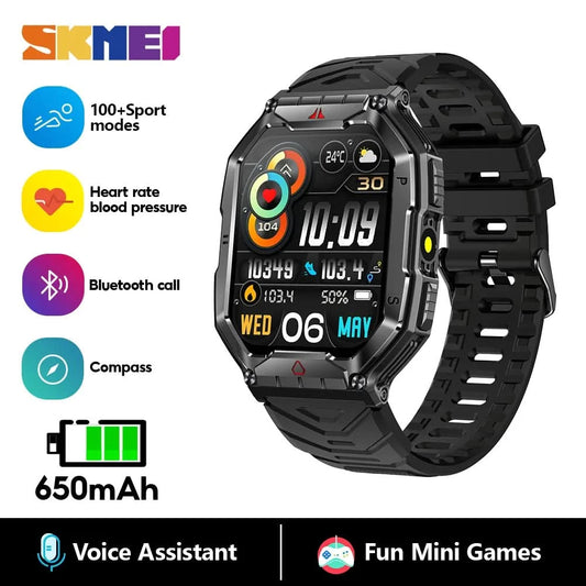 SKMEI Outdoor Sport Compass Smart Watches For Men Women 650Mah Battery 3ATM Waterproof Voice Assistant Bluetooth Call Smartｗatch - M & M Global