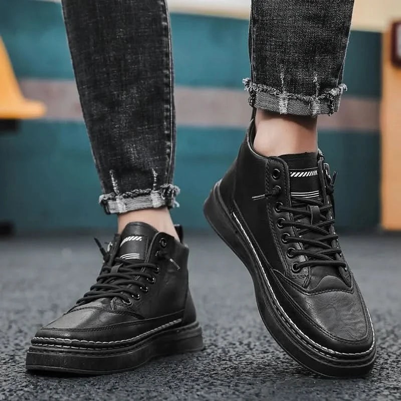 Men Boots Winter High Top Leather Shoes Fashion Cotton Shoes Fashion Ankle Boots Business Casual Outdoor Shoes Male Sneakers New - M & M Global