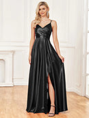 Luxury V-Neck Satin Sleeveless Blue Formal Evening Dress 2024 Women Elegant Sexy Slip Wedding Party Long Prom Dress