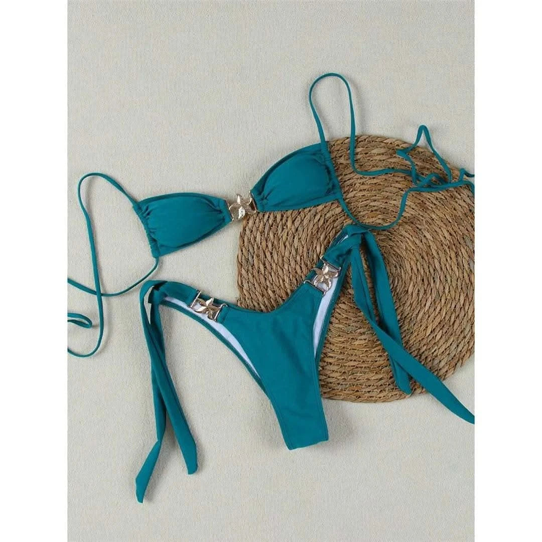 2025 Metal Star High Cut Scrunch Butt Bikini Female Swimsuit Women Swimwear Two-pieces Bikini set Bather Bathing Suit Swim V6419 - M & M Global