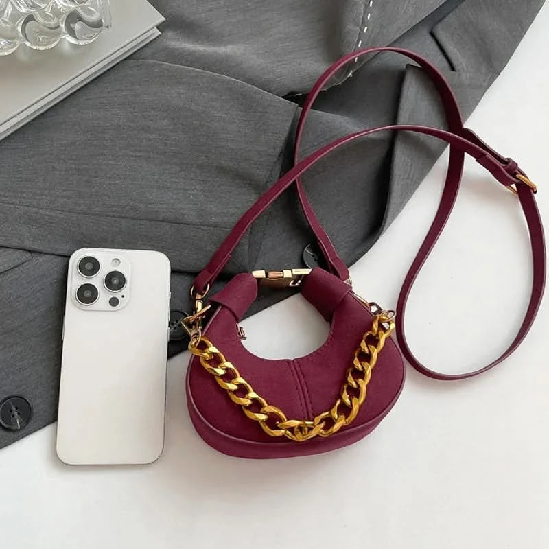 Mini Semicircle Saddle Crossbody Bag For Women Luxury Lemon Color Handbag Half Moon Bag Fashion Chain Lady Cross Body Bag - M & M Global