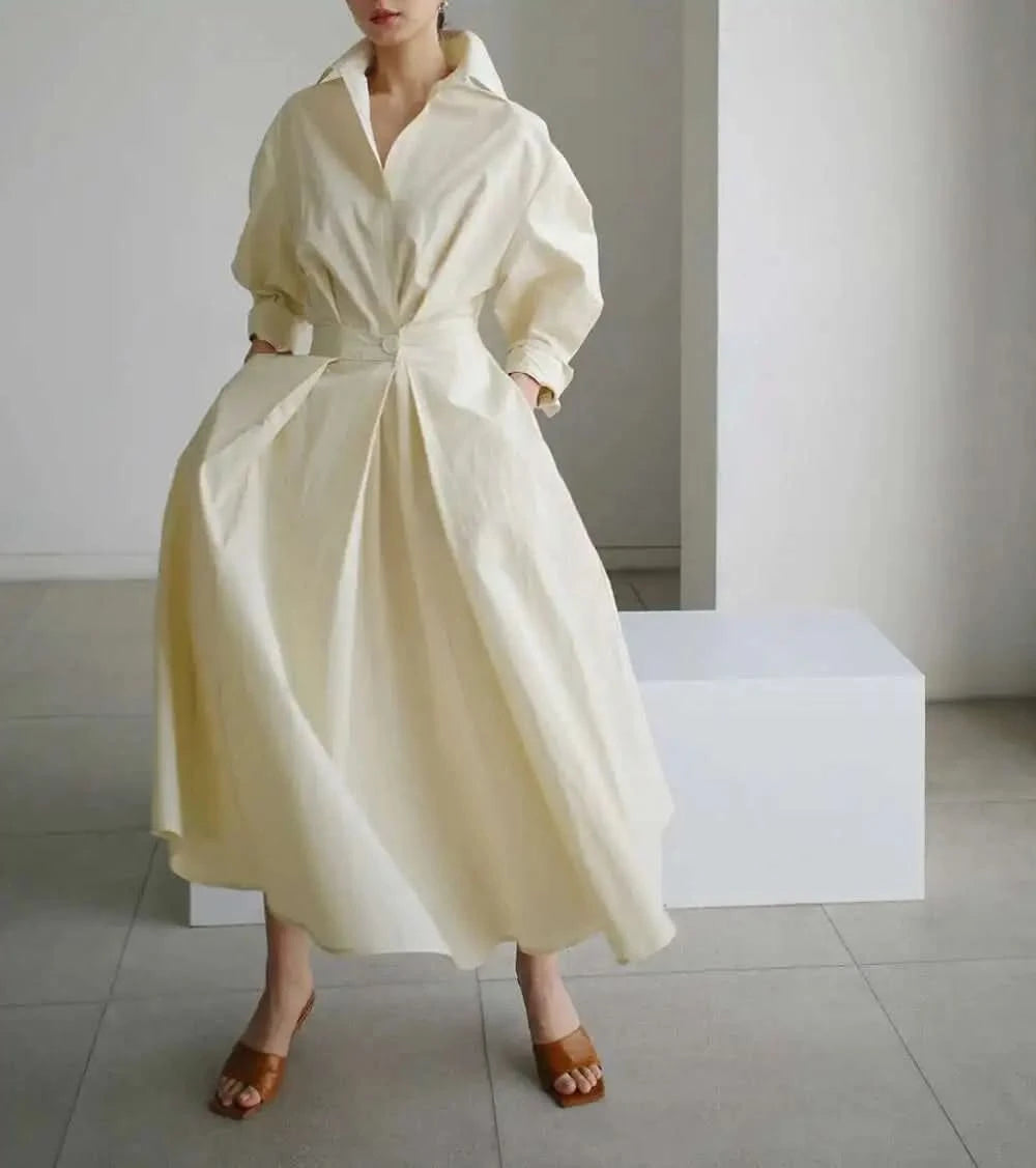 LANMREM Women's Clothing Long Dress Turn Down Collar With Button Pockets Loose Casual Dresses Female Streetwear Fashion 2C2019 - M & M Global
