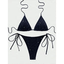 Sexy Laced Up Sequins Bikini 2 Piece Set Women Solid Split Swimsuit High Waist Beach Bikini 2025 New Summer Swimwear Bikinis Set - M & M Global