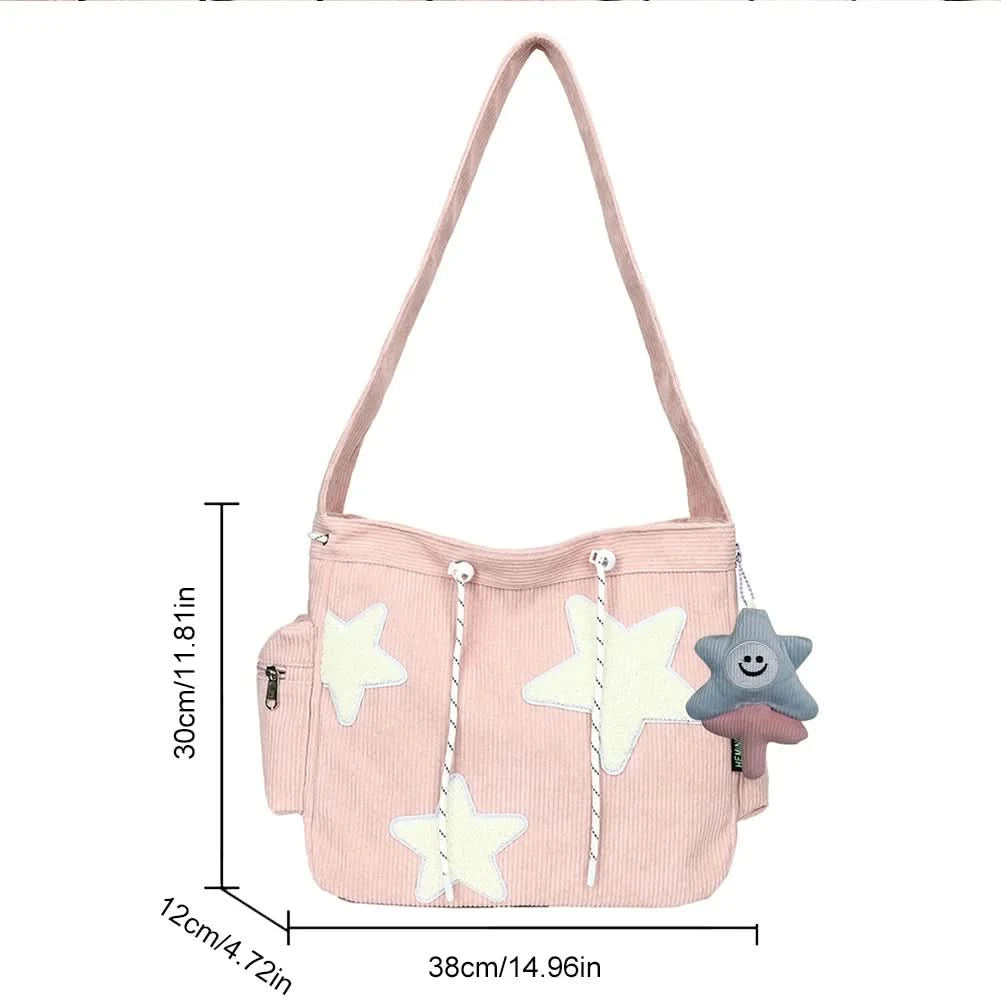 Women Star Pattern Corduroy Crossbody Bag Casual Tote Lady Fashion Large Capacity Shoulder Bag Girl Travel Messenger Bag Handbag - M & M Global