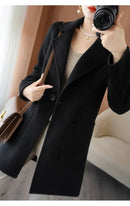 Plus Size Women's Long Sleeve Woolen Coat Pure Color Slim Fit Midi Length Spring New Style Compact Size Versatile Quality Pol...