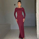 Dulzura O-Neck Long Sleeves Ruched Backless Maxi Dress Solid Sexy Elegant Long Dress Women’S Party Prom Clubwear Autumn Winter - M & M Global