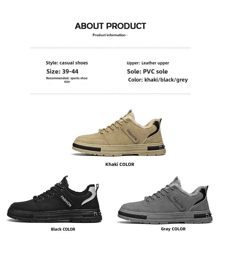 Winterfleece-lined Men's Shoes New Style Workwear Shoes Anti-slip Sport Casual Board Men's Korean Version Durable Labor-saving - M & M Global
