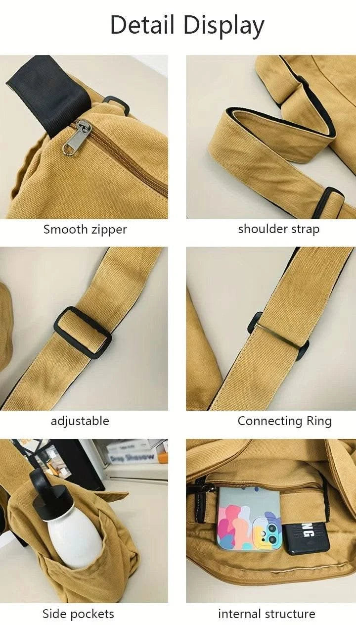 Casual Canvas Messenger Bag Versatile Flip Large Capacity Shoulder Book Bag For Student Adjustable Crossbody Bag For Men Women - M & M Global