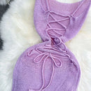 Blue/purple Summer Knit Sexy Strap Dress Women Tank Elatic Waist Bodycon Sundress Female Beach Split Backless Maxi Long Dress - M & M Global