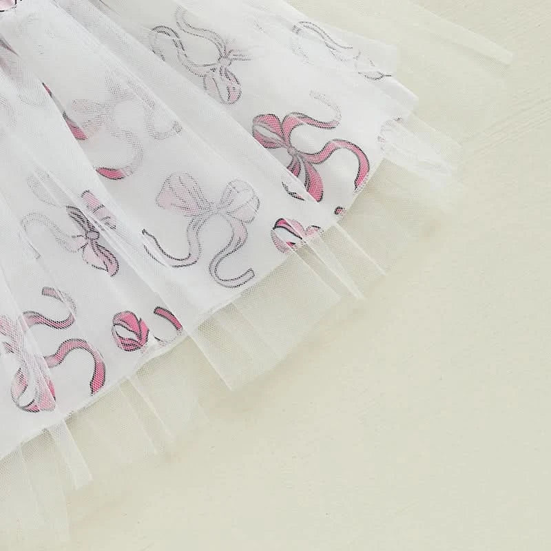 Infant Girls 2-Piece Summer Set with Short Sleeve Bow Print Top and Tulle Skirt - Adorable Baby Clothing for Warm Weather - M & M Global