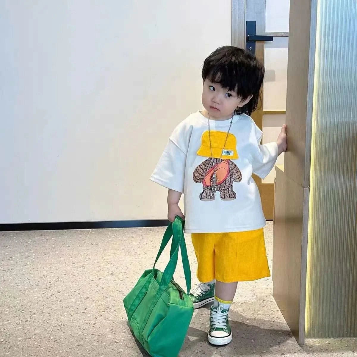 Boys and Girls Summer Set New Children's Cartoon Short Sleeve Cotton T-shirt Shorts 2-Piece Set for Boys' Loose Casual Set - M & M Global