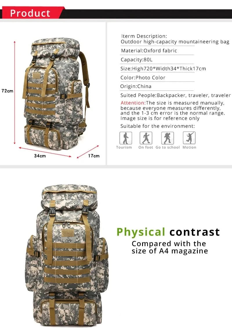 Rilibegan Men Travel Backpack Tactical Climbing Outdoor Hiking Camouflage Multifunctional Bag Men Backpack - M & M Global