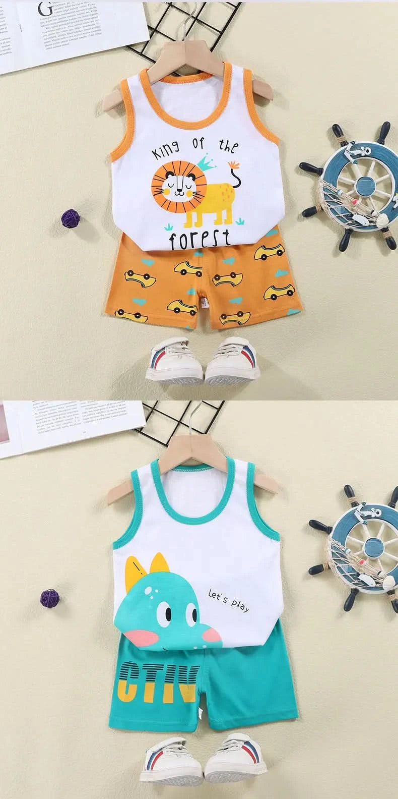 Children Sets Kids Vest Suit 2PCS Set Summer Cotton T-Shirt Girl Shorts Clothes Children Boys Girls Sleeveless Suit Wear Cloth - M & M Global