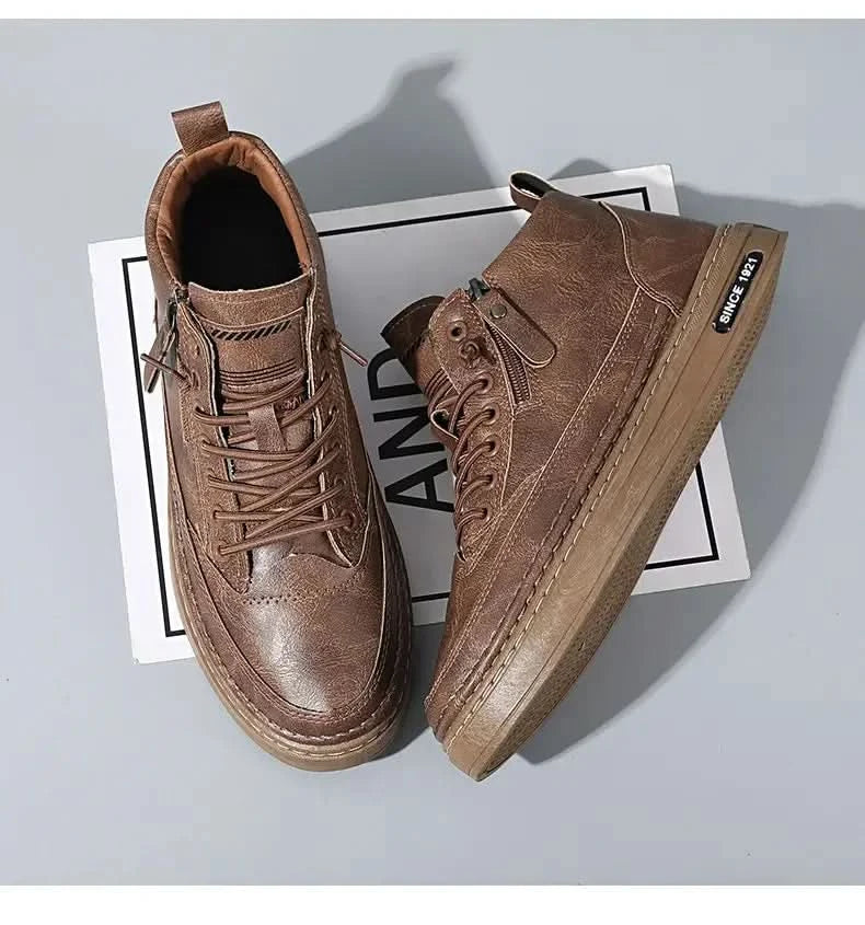 Men Boots Winter High Top Leather Shoes Fashion Cotton Shoes Fashion Ankle Boots Business Casual Outdoor Shoes Male Sneakers New - M & M Global