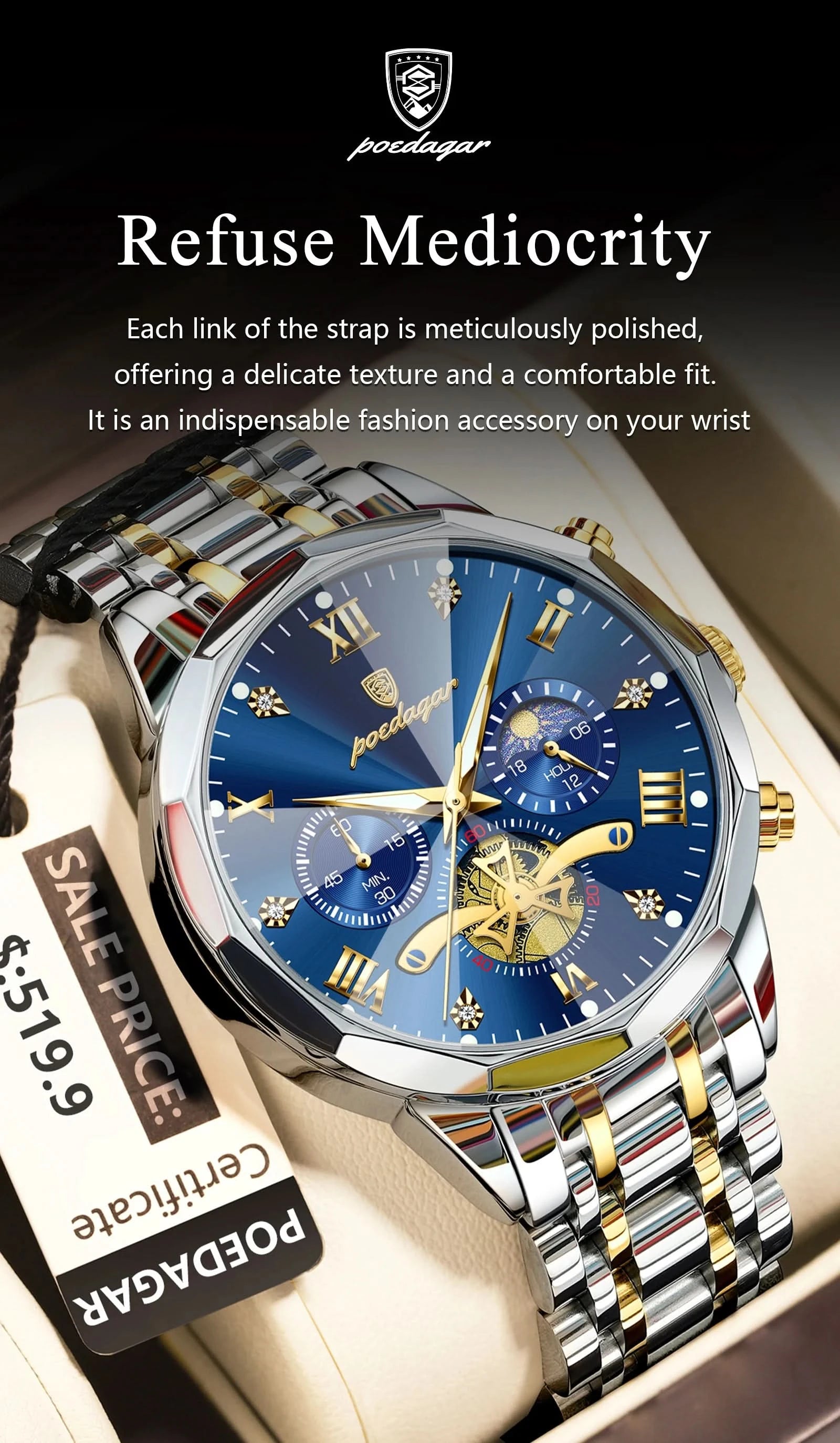 POEDAGAR Luxury Men Watch Top Original Waterproof Luminous Chronograph Man Wristwatch Stainless Steel Quartz Men's Watches Reloj - M & M Global