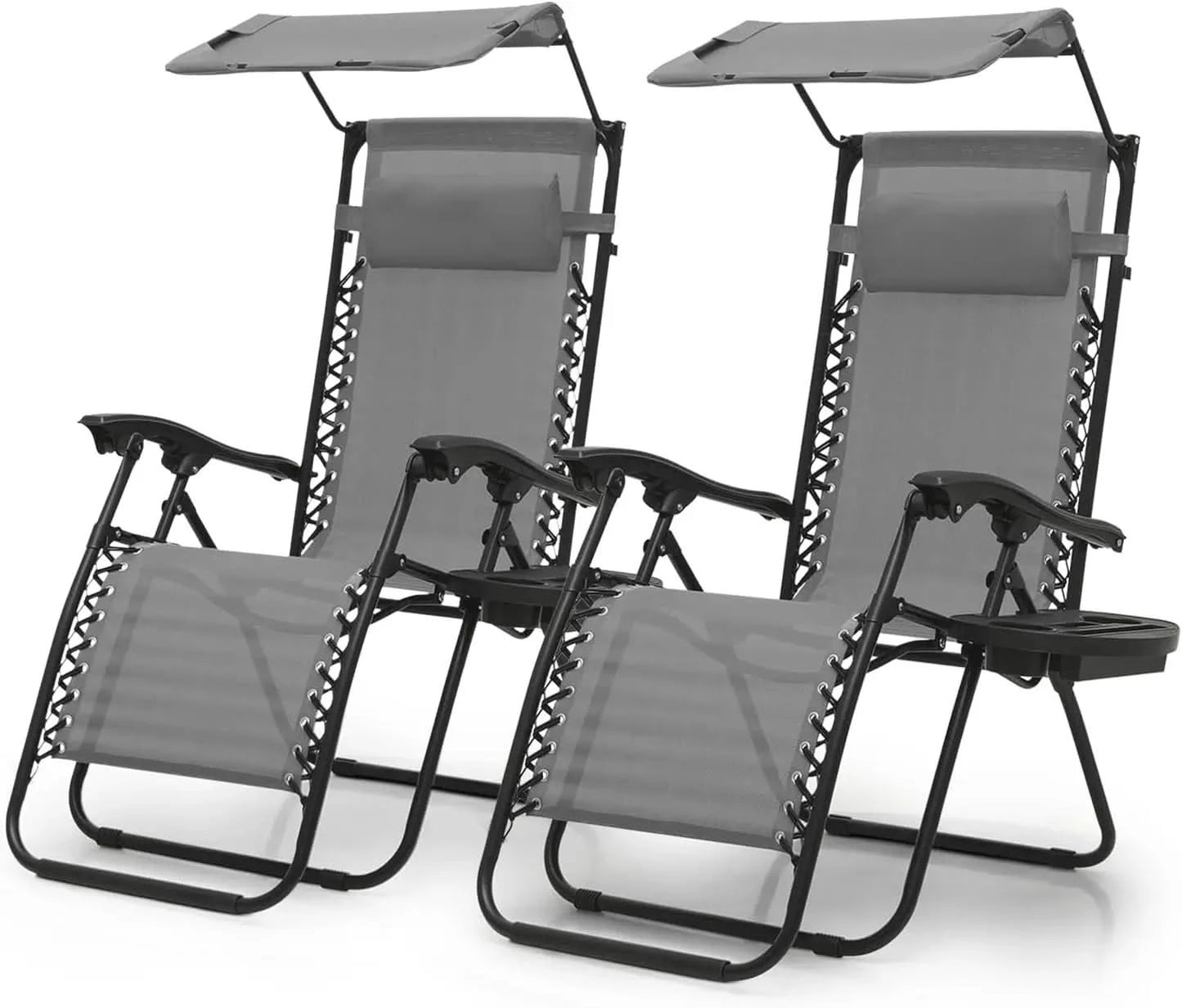 Zero Gravity Chair with Canopy Set of 2, Reclining Outdoor Patio Lounge Chair, Folding Anti Gravity Recliner