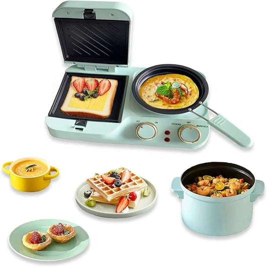 Breakfast Sandwich Maker w/Boiling Pot, 3 in 1 Breakfast Station, Retro Household Electric Mini Toaster Bread Sandwich Maker wit - M & M Global
