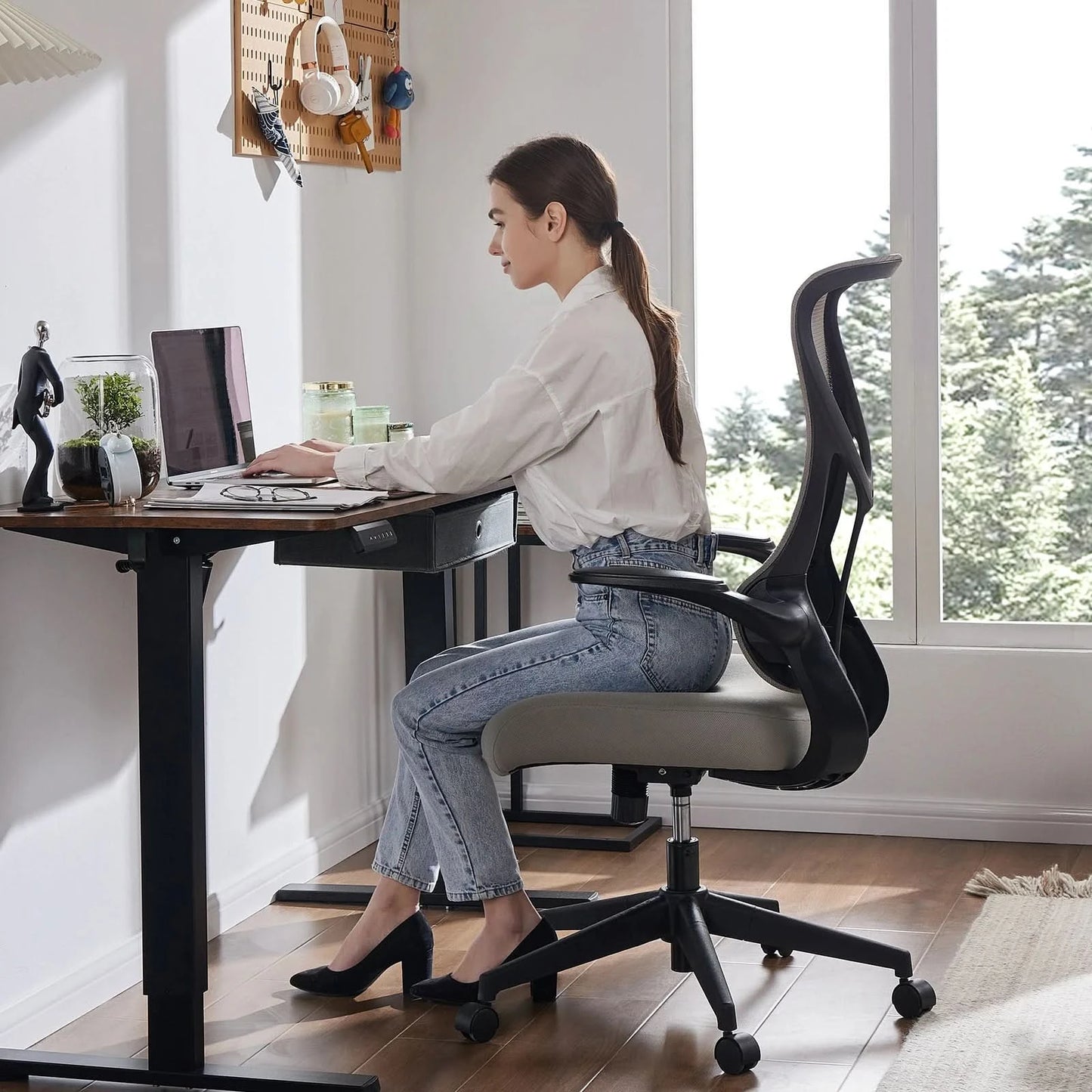 JHK Ergonomic Mesh Lumbar Support Office Desk Computer Chair High Back Swivel Rolling Gaming Chairs With Wheels And Flip-up Arms