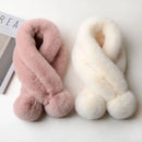 1pc Plush Cross Scarf Faux Rabbit Fur Thickened Plush Ball Thermal Scarf Thick Winter Women Neck Warmer Collar Neckerchief