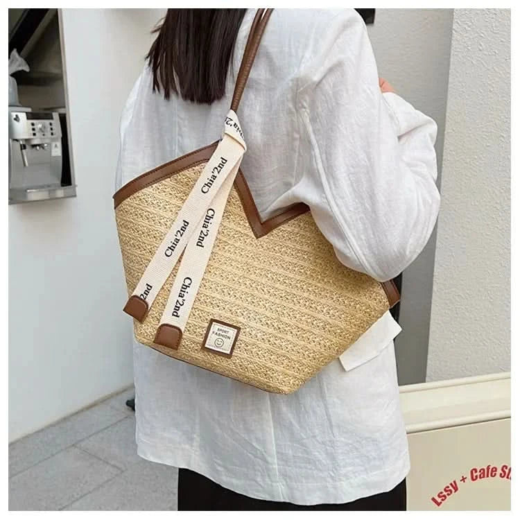 Straw Beach Bag Vintage Handmade Woven Shoulder Bag Raffia circle Rattan bags Bohemian Summer Vacation Casual Bags - M & M Global