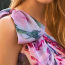 Sexy Summer Party Dress Women Fashion Bow Straps High Waist Pleated Beach Dress Chiffon Casual Floral Print Bohemian Long Dress - M & M Global