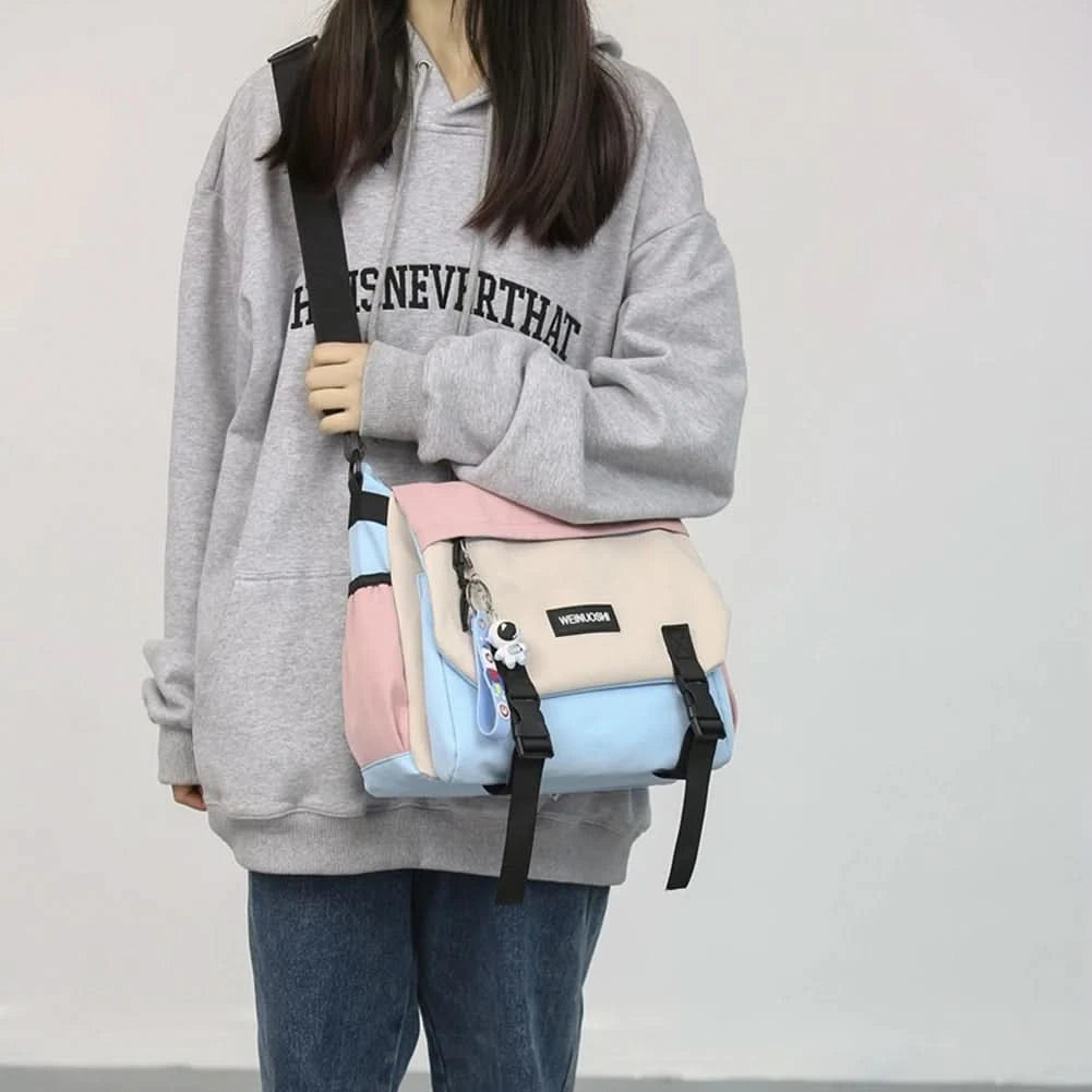 Unisex Student Messenger Bag Large Capacity Flap Crossbody Bag Stylish Nylon Satchel for College Travel and Business - M & M Global