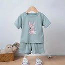 Hot Selling Children's Printed Summer Set Cute Rabbit Baby Boy And Girl Summer Clothing Children's Pure Cotton T-shirt Set - M & M Global