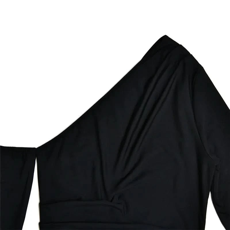 Mozision Oblique Shoulder Thigh High Split Maxi Dress Women Long Sleeve Backless Bodycon Sexy Club Party Long Dress Vestidos - M & M Global