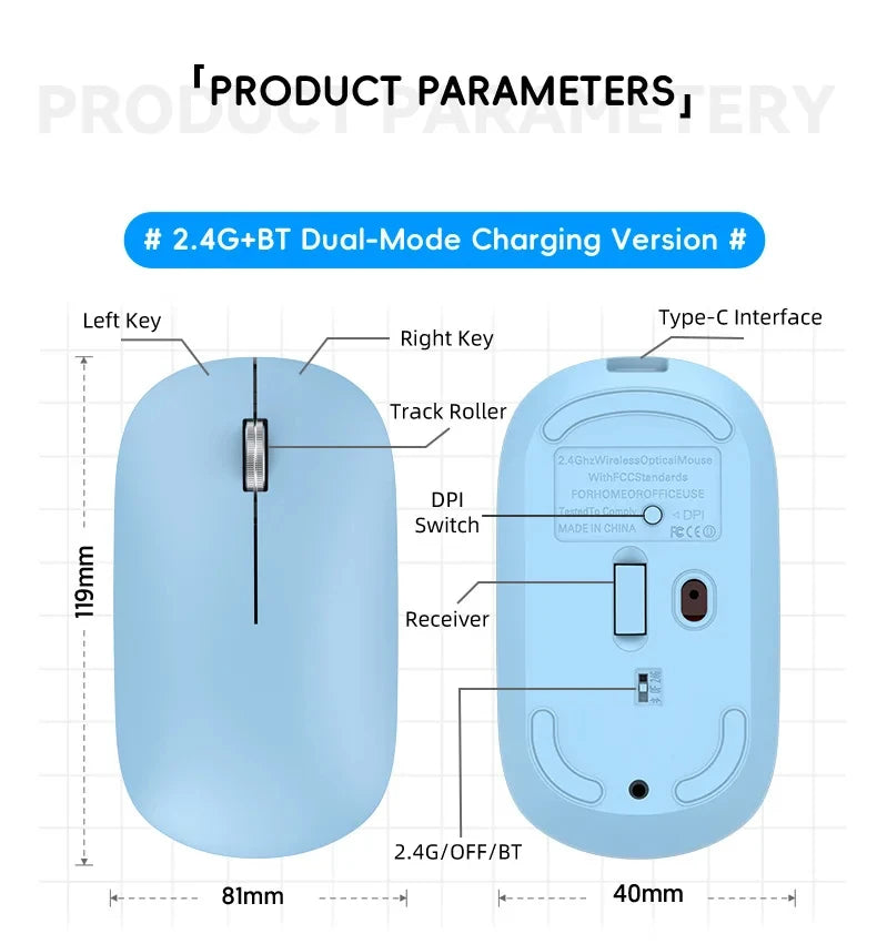 Xiaomi Silent Dual-mode Wireless Mouse Type-C Charging 2.4g Dpi Adjustable Rechargeable Ergonomic Morandi Portable Office Mouse