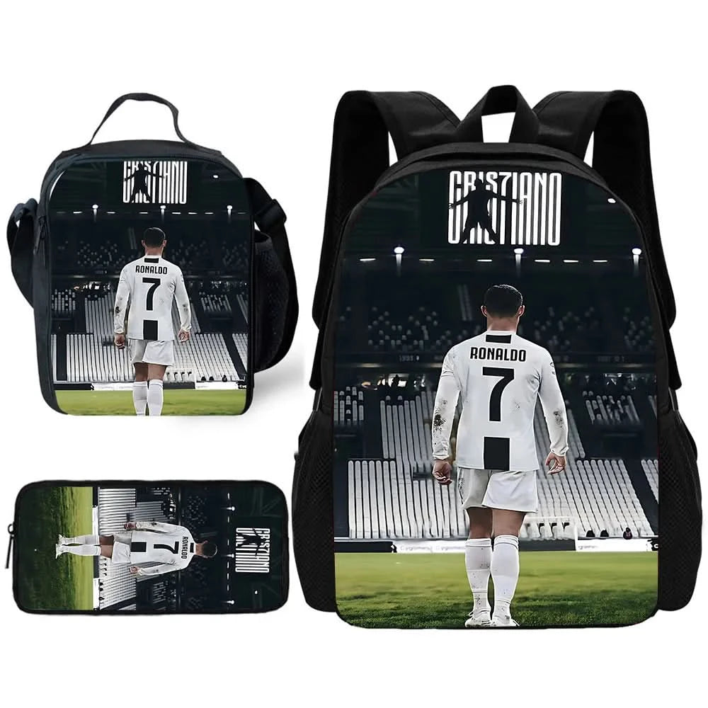 pcs set Football CR7 Star Child School Backpack with Lunch Bags Pencil Bags School Bags for R-Ronaldos Boys Girls Best Gift - M & M Global