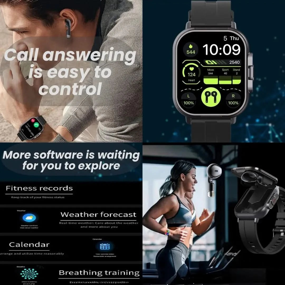 D8 2-In-1 Smartwatch with Headphone 2" Bt Call NFC Sleep Monitor Smart Watch Earbuds Compatible With iPhone Android 2025 - M & M Global