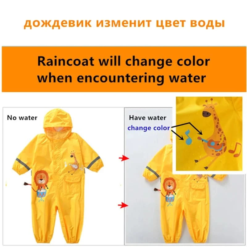Children Rainwear And Rain Pants Sets Kids Boys Girls Waterproof Jumpsuit Hooded One-Piece Cartoon Dinosaur Waterproof Baby Suit - M & M Global